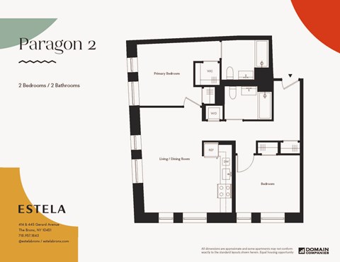 Floor plan for 2 beds, 2 baths, 982 sqft